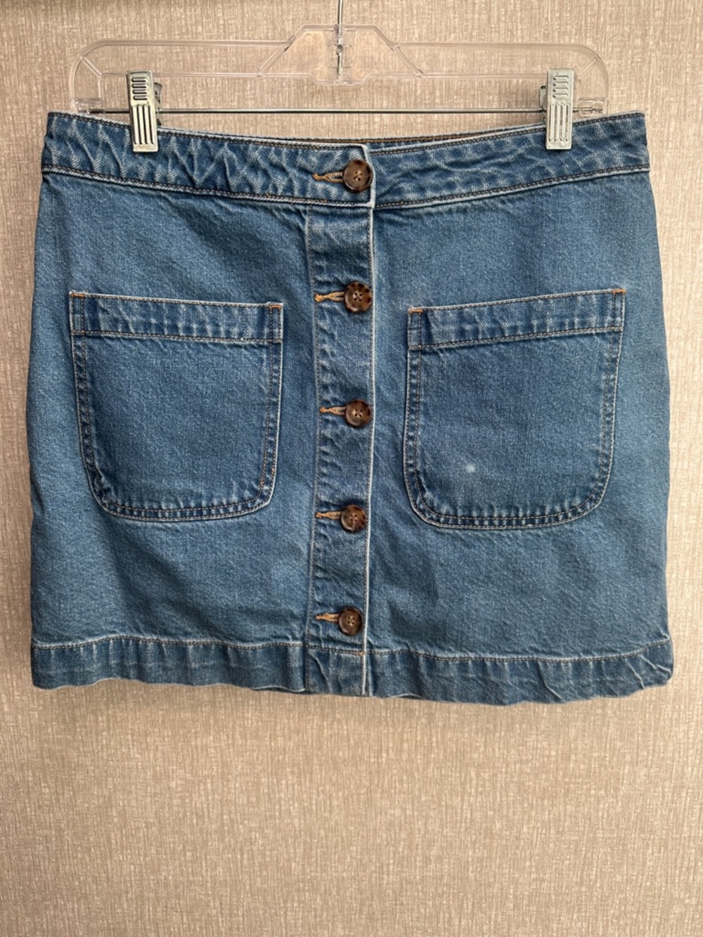 We The Free Blue Denim Button-Front Mini Skirt